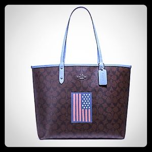 Coach reversible flag tote